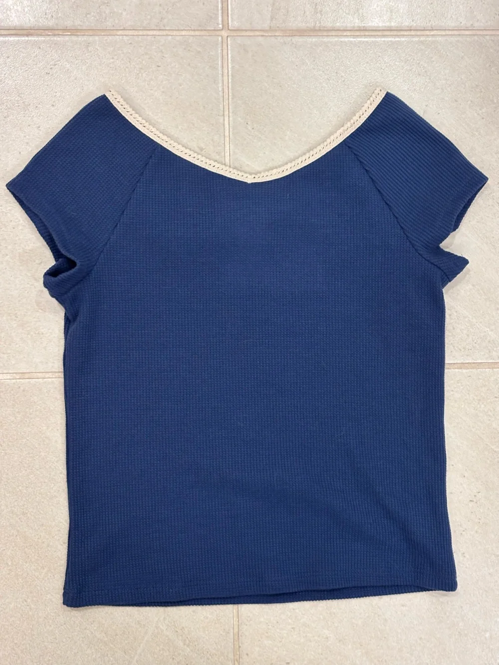 art class Navy Blue Short Sleeve Ribbed Tee with Cream Trim